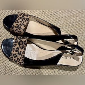 Women’s Shoes | Ellen Tracy | Black & Animal Print Wedge Sandals | Size 9.5 M